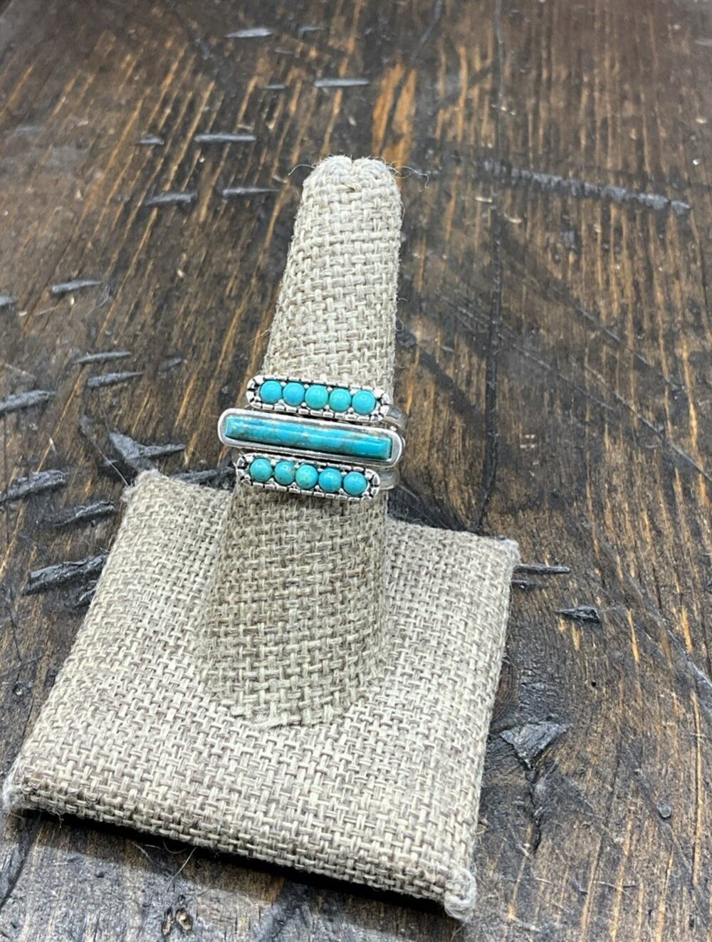 Barse Calidad Stack Ring Trio- Turquoise- Silver- 8- NWT